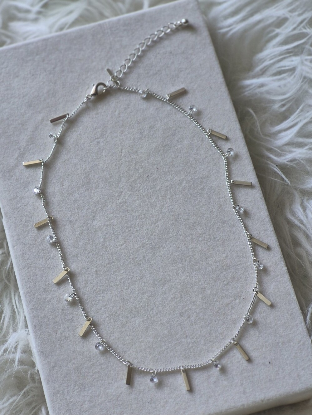 Minimal Silver Bar & Bead Necklace